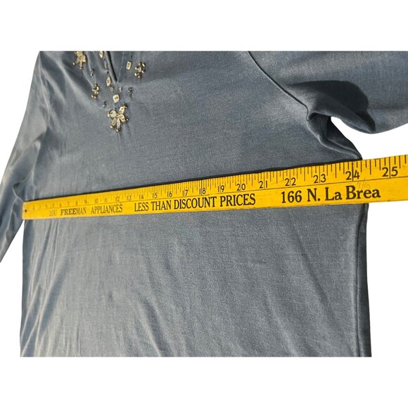 Alfred Dunner Women Blue Embellished Sequin Neckline 3/4 Sleeve Top L  Popover - Picture 10 of 14